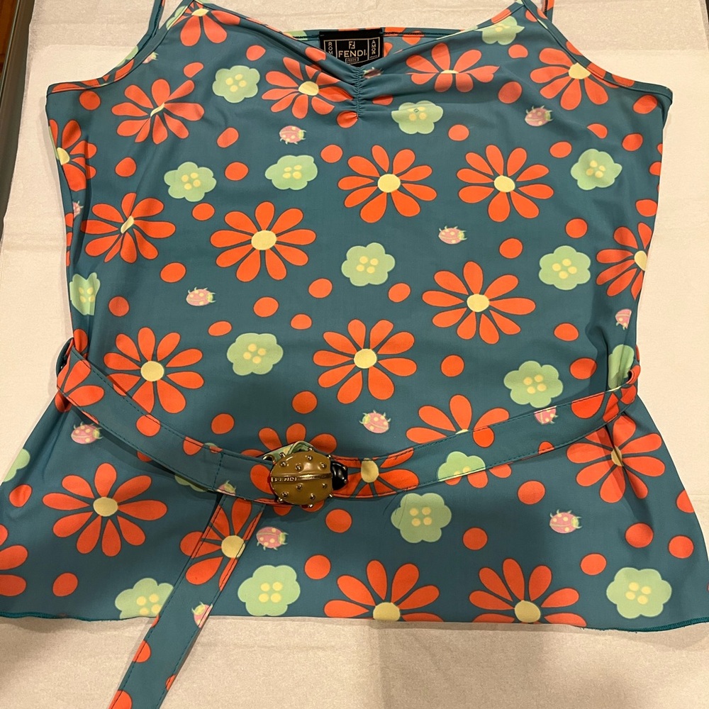 Fendi Floral Camisole - Teal and Orange